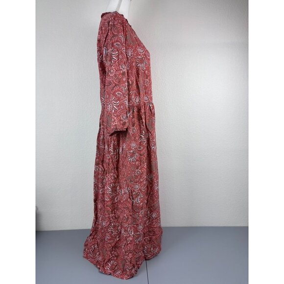 J. Jill women's XL burnt orange paisley tiered 3/4 sleeve prairie maxi dress - Picture 5 of 11